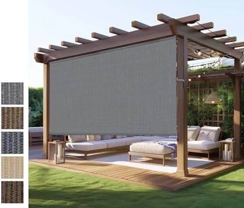Outdoor Roller Shade, Patio Blind Roll Up Shade Exterior Cordless-12'W x 8'H by NOVINO
