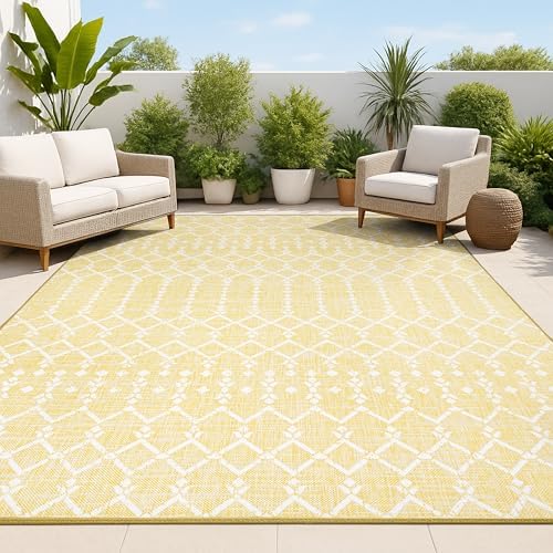 JONATHAN Y Moroccan Geometric Indoor Outdoor Area Rug 3X5 Yellow/Cream by JONATHANY