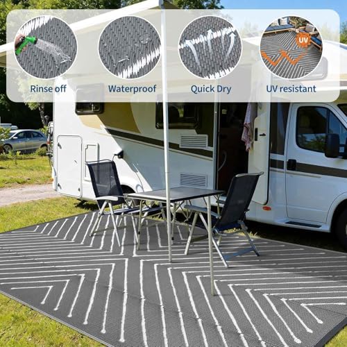 Garvee Grey 6x9 Striped Outdoor Rug Waterproof Reversible Straw Patio Carpet - Image 5