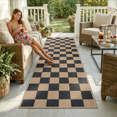 Lahome Checkered Easy Jute Kitchen Runner Rug, 2x8 Outdoor Rugs Washable - Image 2