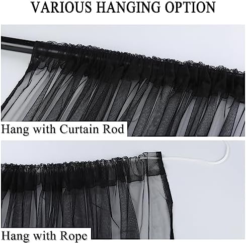 10 x 10 Outdoor Black Tulle Backdrop Curtains Waterproof Voile Sheer Screen - Image 4