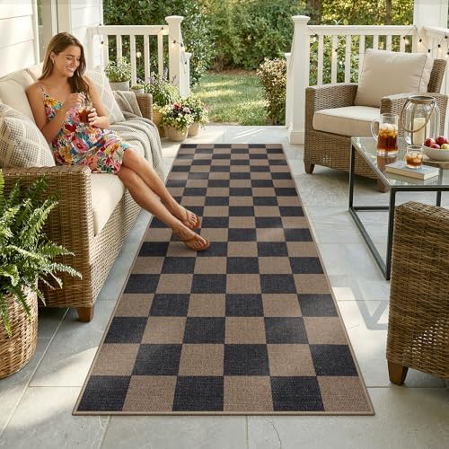 Lahome Checkered Easy Jute Kitchen Runner Rug, 2x8 Outdoor Rugs Washable by Lahome