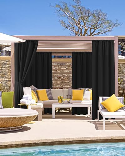 Outdoor Curtains for Patio Waterproof Rod Pocket 6 Pcs 54x95 Inch Black - Image 2