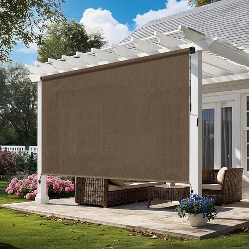 Outdoor Roller Shades for Patio 8'Wx6'H Mocha, 90% UV Block & Privacy by Unknown
