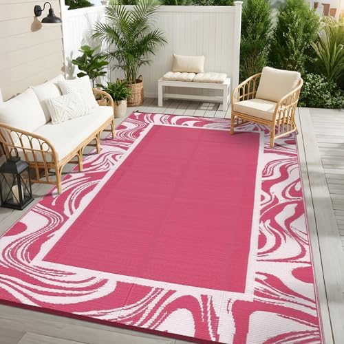 Garvee 9x12 Large Pink Outdoor Rug, Weather Resistant, Quick Dry Patio Rugs - Image 6