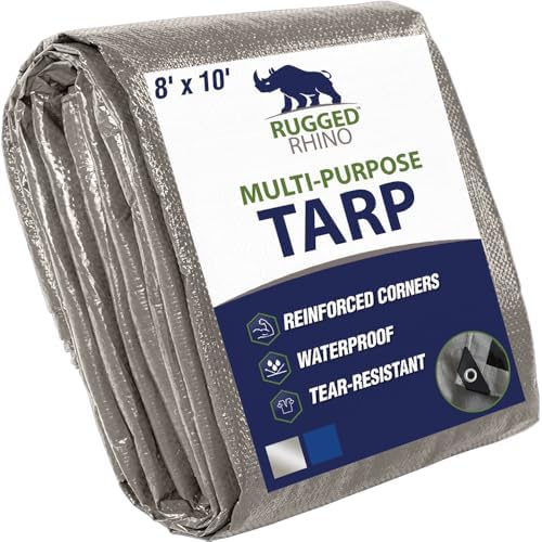 RUGGED RHINO Heavy Duty Waterproof Tarp Reinforced Corners 1 Pk 8x10 Silver by RUGGEDRHINO