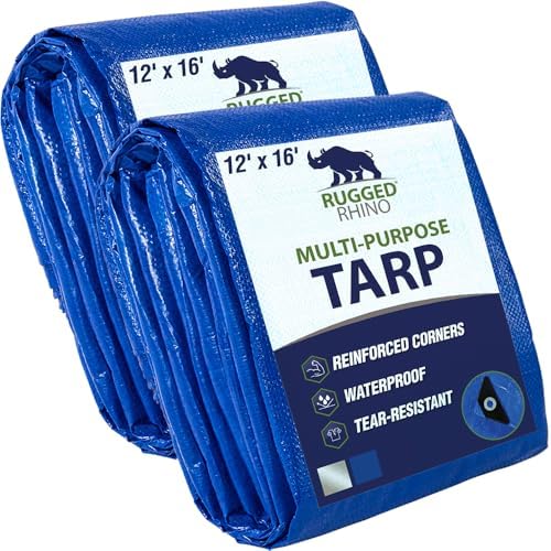 RUGGED RHINO Heavy Duty Waterproof Tarp, Reinforced Corners 2 Pk 12x16 Blue by RUGGEDRHINO