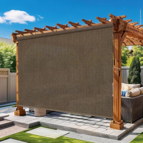 Outdoor Roller Shades for Patio 5'Wx8'H Mocha, 90% UV Block & Privacy by Unknown