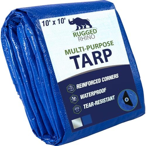 RUGGED RHINO Heavy Duty Waterproof Tarp, Reinforced Corners 1 Pk 10x10 Blue by RUGGEDRHINO
