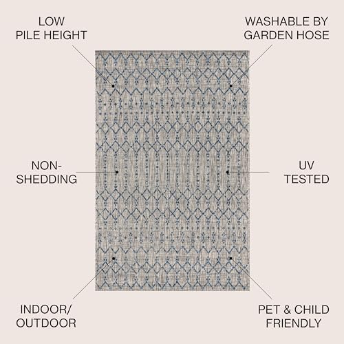 JONATHAN Y Moroccan Geometric Indoor Outdoor Area Rug 9X12 Light Gray/Navy - Image 3