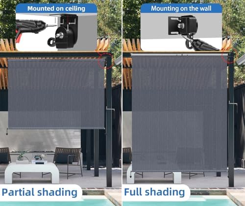 Outdoor Roller Shades for Patio, Cordless Porch Blinds Patio Shades 60"Wx96H - Image 5