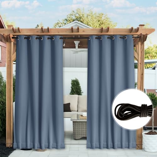 NICETOWN Patio Curtains Outdoor Waterproof W100 x L95 in Stone Blue - Image 6