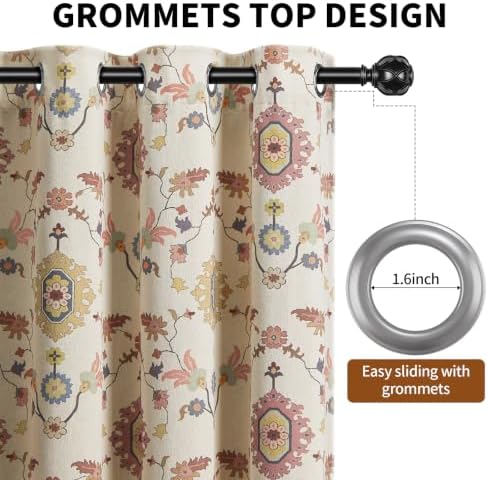 Boho Floral 100% Grommet Blackout Curtains 84 Inch 2 Panels - Image 4