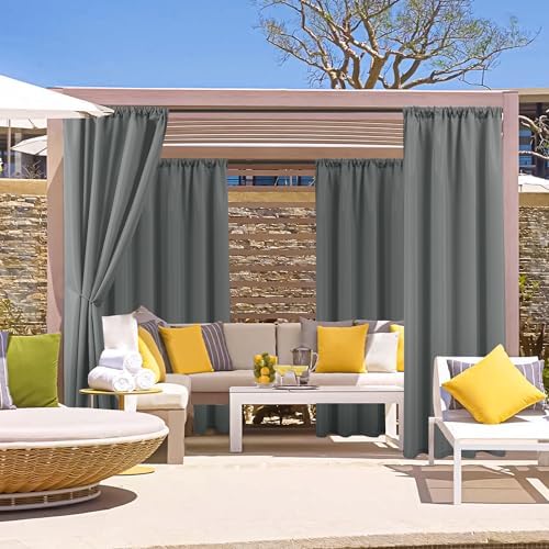 Outdoor Curtains for Patio Waterproof Rod Pocket 8 Pcs 54x84 Inch Grey - Image 2