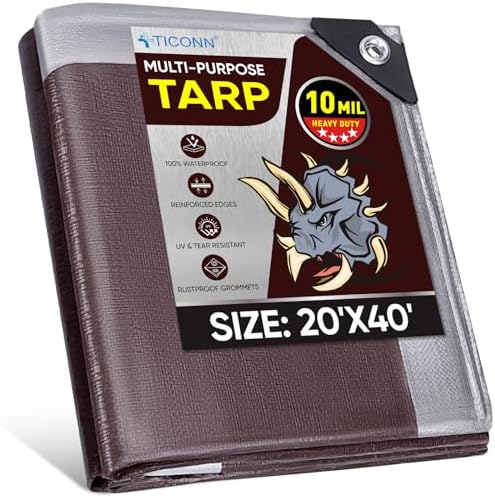 TICONN Heavy Duty Tarp Cover Waterproof, Extra Thick UV Resistant Tarpaulin by TICONN