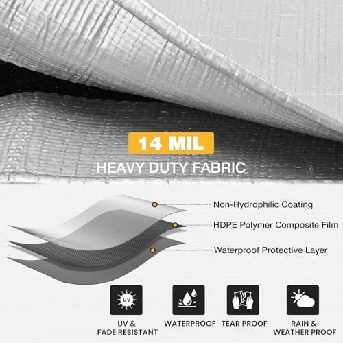 Winpull Heavy Duty Tarp 14 Mil Tarp Waterproof Silver 8x10 FT, UV Resistant - Image 2