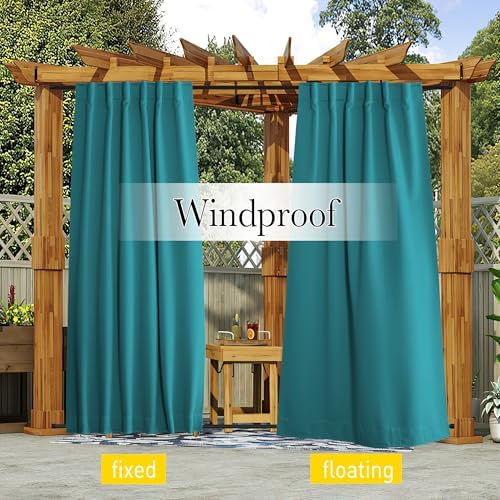 NICETOWN 2 Panels Outdoor Curtains Waterproof Pocket & Back Tab on Top & Bottom - Image 4