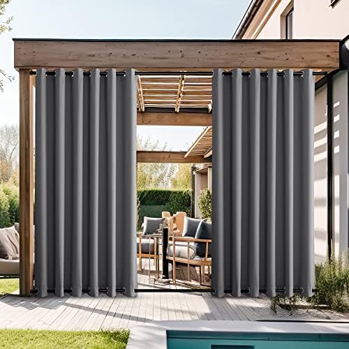NICETOWN Grey Outdoor Curtains for Patio Waterproof 2 Panels, Windproof by NICETOWN