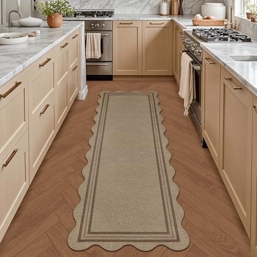 Scalloped Easy Jute 2x6 Kitchen Runner Rug, Washable Rugs - Image 3