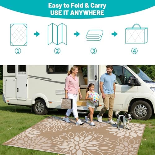 HEBE Waterproof Outdoor Rug 5'x8', Floral Reversible Plastic Patio Rug - Image 5
