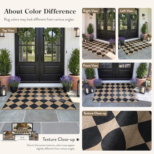 Lahome Checkered Easy Jute 3x5 Entryway Front Porch Rug, Washable Farmhouse - Image 4
