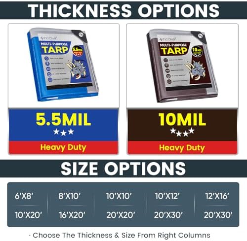 TICONN Heavy Duty Tarp Cover Waterproof, Extra Thick UV Resistant Tarpaulin - Image 4