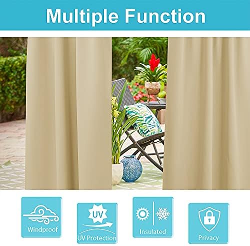 RYB HOME Detachable Top Outdoor Curtains 2 Panels, Waterproof Blackout Privacy - Image 5