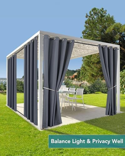 Windproof Outdoor Curtains for Patio Waterproof 4 Pcs 54x108 In Grey - Image 5