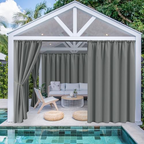 Outdoor Curtains for Patio Waterproof Rod Pocket 6 Pcs 54x84 Inch Grey - Image 2
