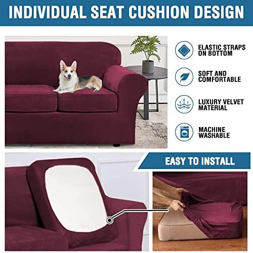 H.VERSAILTEX Modern Velvet Plush 4 Piece High Stretch Sofa Slipcover Sofa Cover - Image 6