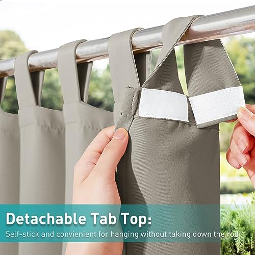 NICETOWN 2 Panels Natural Outdoor Patio Curtainss Waterproof, Detachable Sticky - Image 2