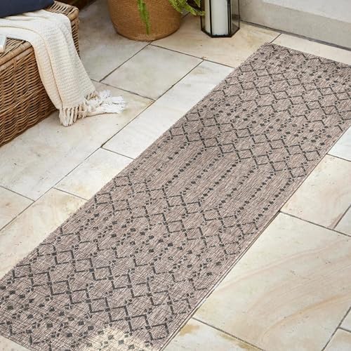 JONATHAN Y Moroccan Geometric Indoor Outdoor Runner Rug 2X8 Natural/Black - Image 3