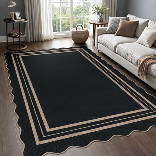 Scalloped 5x7 Rug for Living Room, Easy Jute Washable Outdoor Patio Carpet by LORWER