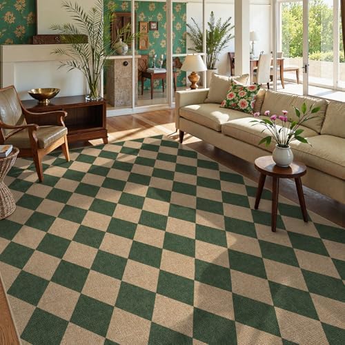 Lahome Checkered Easy Jute Living Room Rug, 8x10 Outdoor Rugs Washable by Lahome