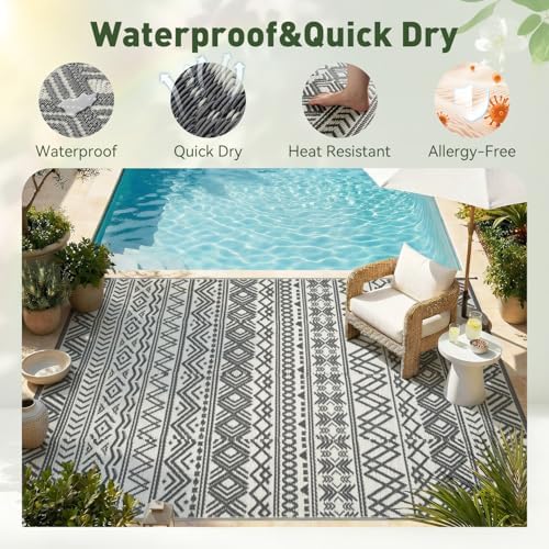 MontVoo Outdoor Rug Carpet Waterproof 10x14 Outdoor Patio Rug Mat Reverisble - Image 3