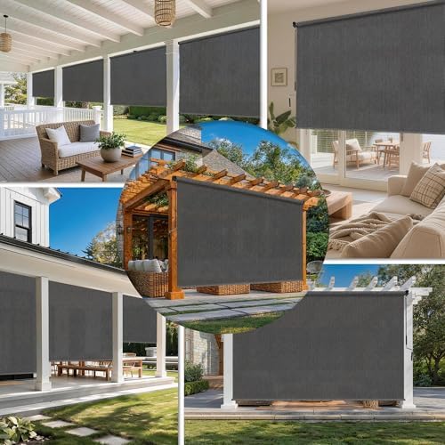 Outdoor Roller Shades for Patio 6'Wx8'H Gray, 90% UV Block & Privacy Protection - Image 6
