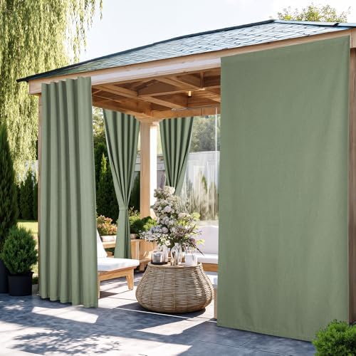 NICETOWN 100% Blackout Linen Outdoor Curtains Windproof 84" L Sage Green - Image 2