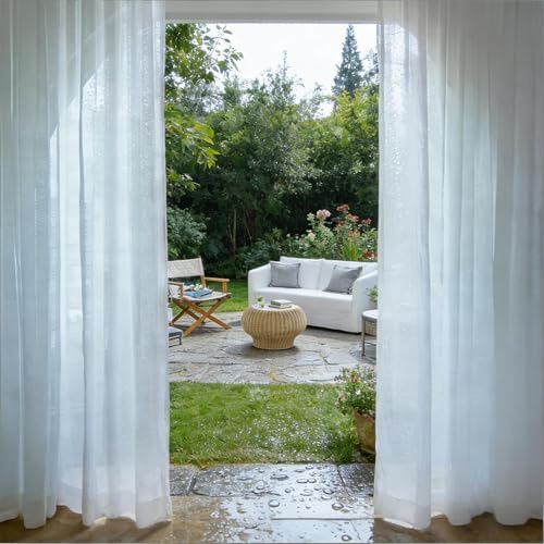 Outdoor Sheer Curtains for Patio Waterproof, 4 Panels Rod Pocket Indoor/Outdoor - Image 6