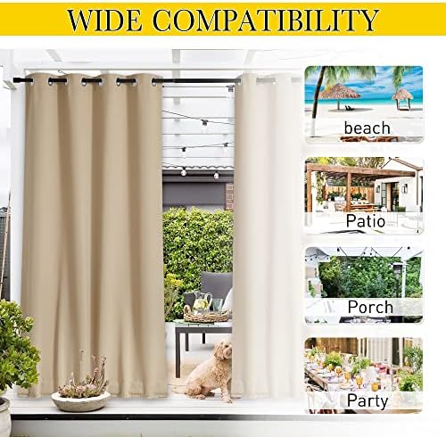 NICETOWN Outdoor Curtains for Patio Waterproof W84xL95 Biscotti Beige - Image 6