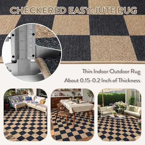 Lahome Checkered Easy Jute 6x9 Area Rugs, Outdoor Patio Rug Washable - Image 5