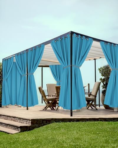 Grommet Outdoor Curtains for Patio Waterproof 8 Pcs 54x108 In Teal by HolidayIdeas