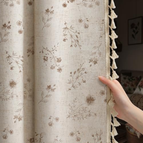 Boho Floral 100% Blackout Curtains 84 Inch 2 Panels Beige by Unknown