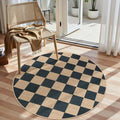Lahome Checkered Easy Jute 4ft Round Outdoor Rug, Washable Small Rugs Black by Lahome