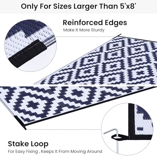 Smiry Outdoor Rug 6x9 ft Waterproof Reversible Boho Mat - Image 4