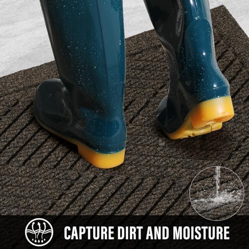 HIYARD Sturdy Front Door Mat, Absorbent Muddy Dirt Resist Welcome Door Mats - Image 2