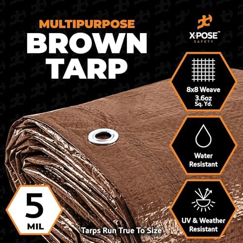 Multipurpose Protective Cover Brown Poly Tarp 6' x 8' - Image 3