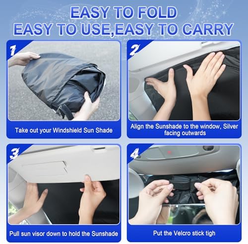 SINGARO Car Windshield Sun Shade, Foldable Reflective Sun Shade - Image 4