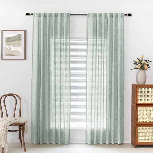 MYSKY HOME Living Room Curtains 84 Inches Long Semi Sheer Light Filtering - Image 2