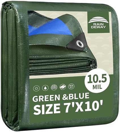 RAINDEWAY 7x10 Feet Tarps Heavy Duty Waterproof 10.5 Mil Outdoor Small Tarp by RAINDEWAY