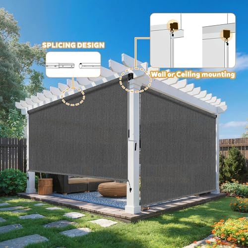 Outdoor Roller Shades for Patio 6'Wx8'H Gray, 90% UV Block & Privacy Protection - Image 5